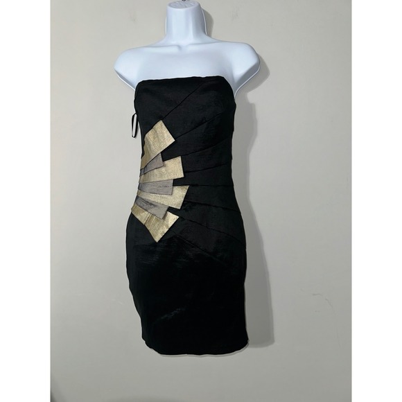 Jessica McClintock Black Gold Strapless Mini Dress Size‎ 10 Party - Picture 1 of 6